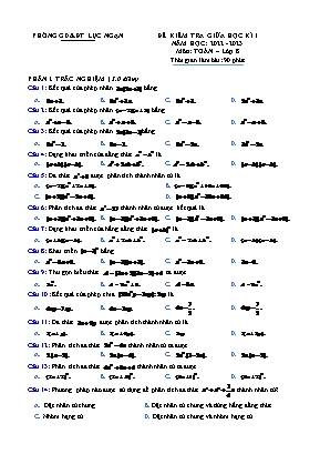 Đề kiểm tra giữa học kì I môn Toán Lớp 8 - Năm học 2022-2023 - Phòng GD&ĐT Lục Ngạn (Có đáp án)